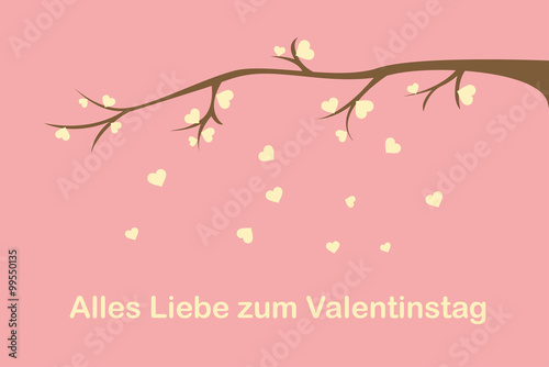 Ast mit Herzen und Valentinstagsgruss