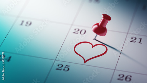 Concept image of a Calendar with a red push pin. Closeup shot of © xtock