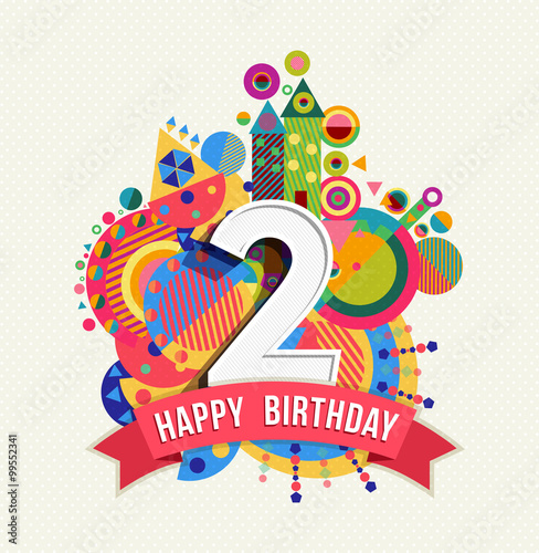 Happy birthday 2 year greeting card poster color