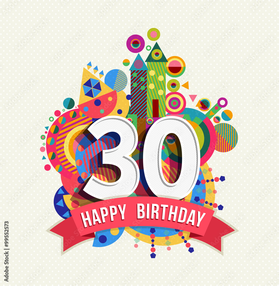Fototapeta premium Happy birthday 30 year greeting card poster color