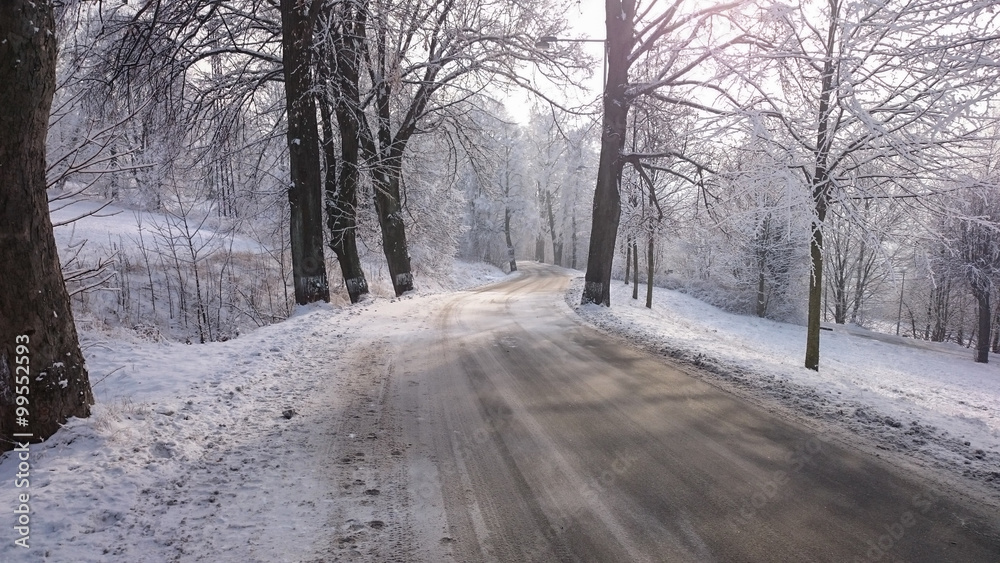Winter road in mountains Winter road in mountains