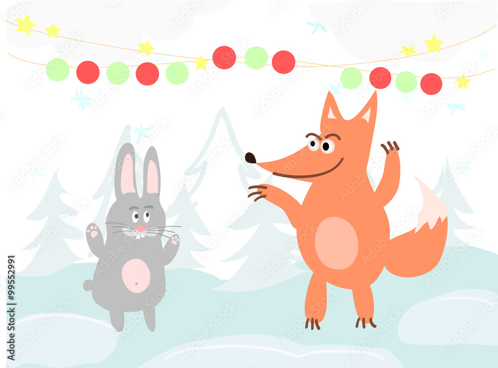 Fototapeta premium Fox and rabbit