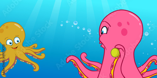 cartoon vector illustration of an octopus throwing ball
