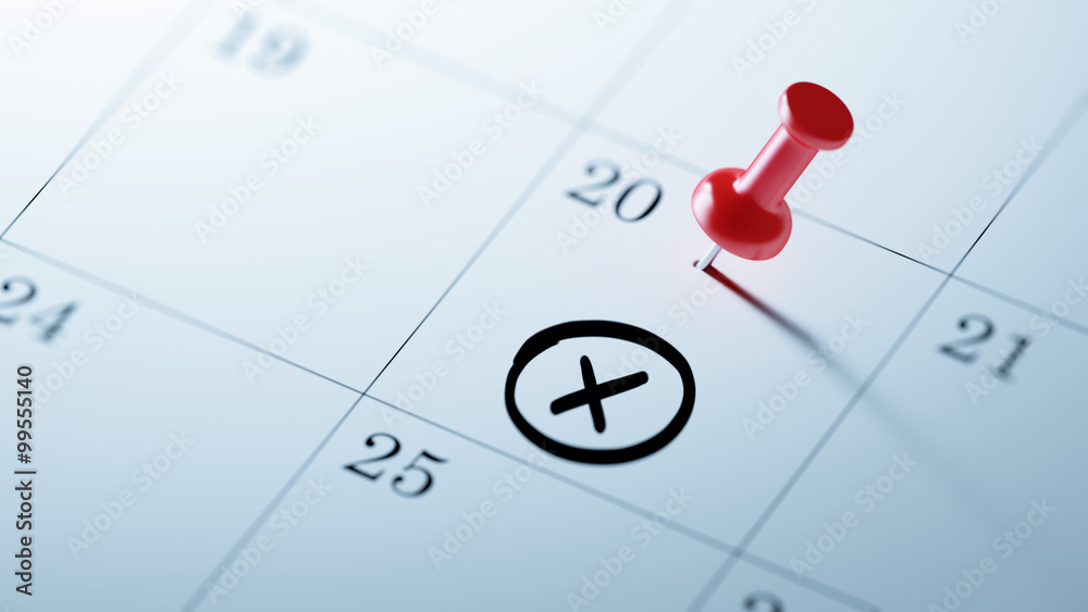 Concept image of a Calendar with a red push pin. Closeup shot of Concept image of a Calendar with a red push pin. Closeup shot of
