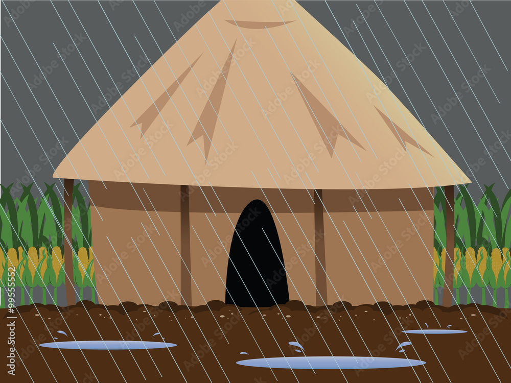 cartoon vector illustration of a rainy village Stock Vector | Adobe Stock