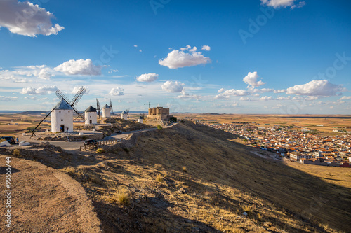 Famous windmills in Consuegra at sunset, province of Toledo, Cas