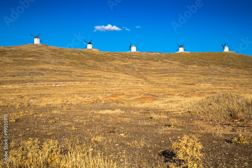 Famous windmills in Consuegra at sunset, province of Toledo, Cas