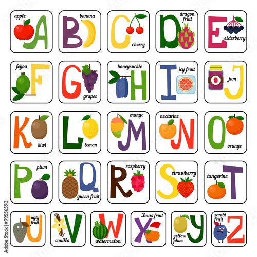 Alphabet with fruits and berries