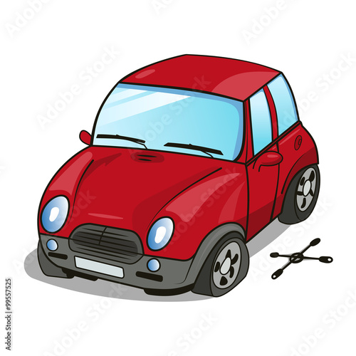 Cartoon car with a broken wheel