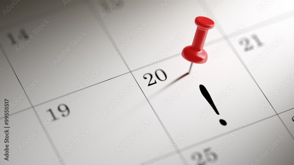 Concept image of a Calendar with a red push pin. Closeup shot of Concept image of a Calendar with a red push pin. Closeup shot of