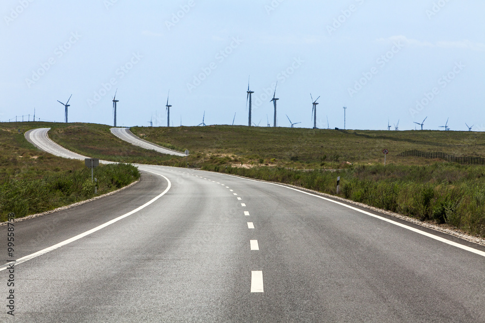 Road and wind driven generators, Qinghai Province