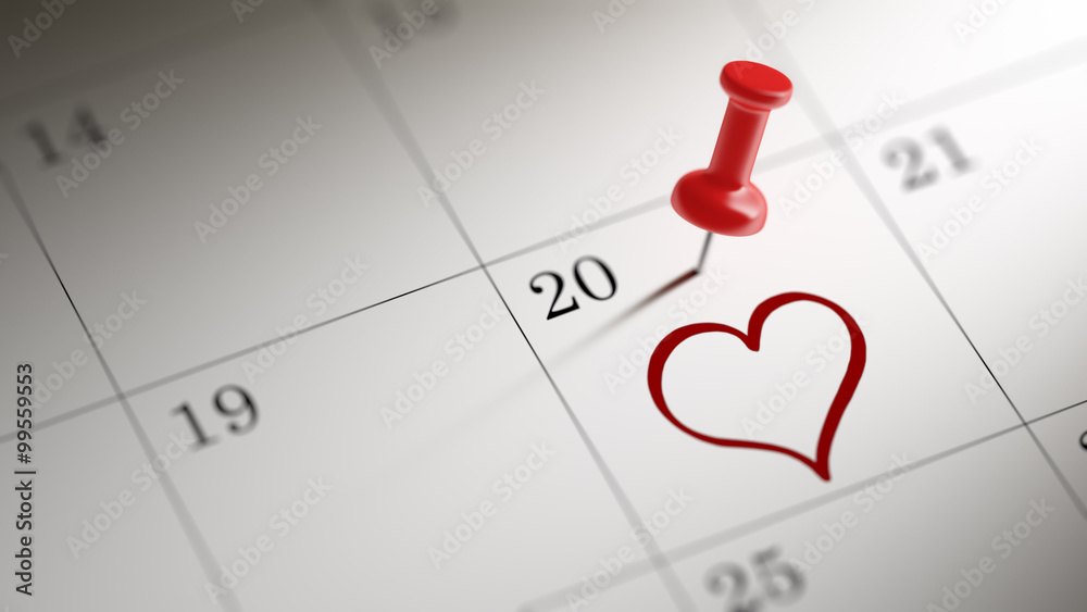 Concept image of a Calendar with a red push pin. Closeup shot of Concept image of a Calendar with a red push pin. Closeup shot of