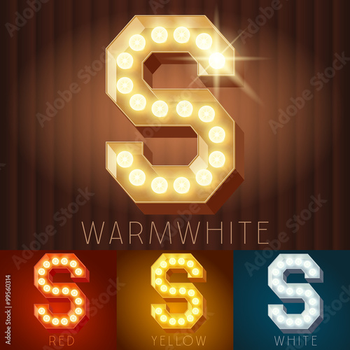 Vector electric light up lamp alphabet in hard font. Letter S