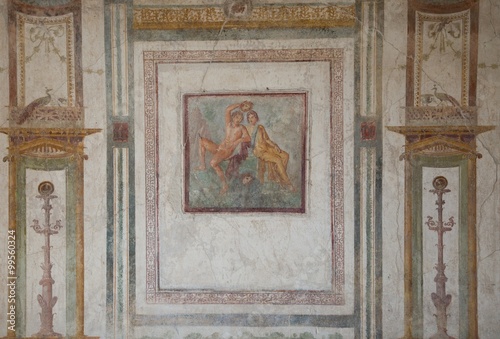 Frescoes in the ruins Casa dei Vettii of the old city  Pompeii, near Naples, Italy