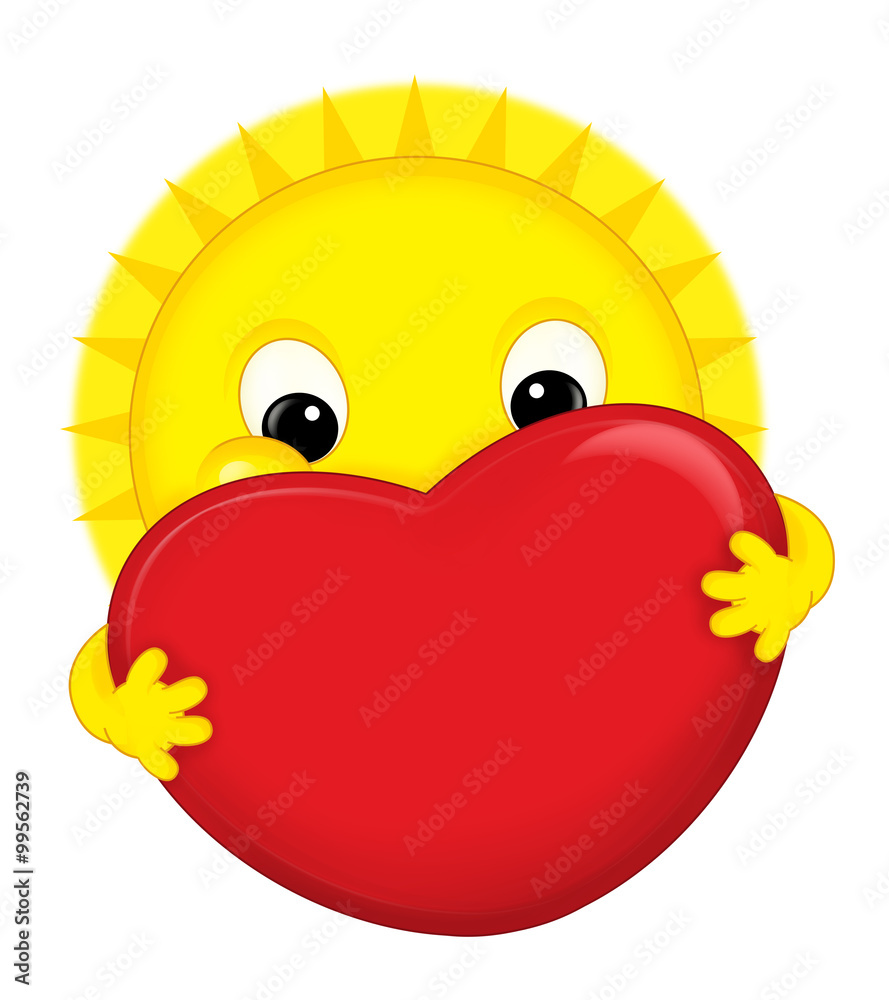 Cartoon sun on valentine - isolated - illustration for the children