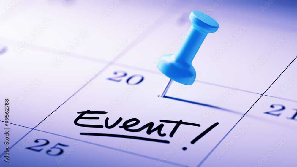 Concept image of a Calendar with a blue push pin. Closeup shot o Concept image of a Calendar with a blue push pin. Closeup shot o