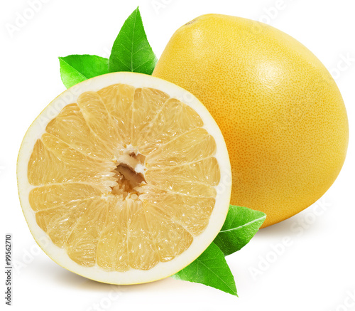 pomelo with half of pomelo isolated on the white background