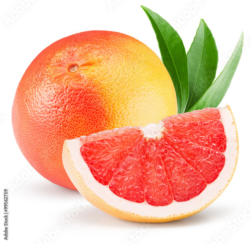 Foto Rote Grapefruit mit Scheibe auf dem weißen Hintergrund isoliert