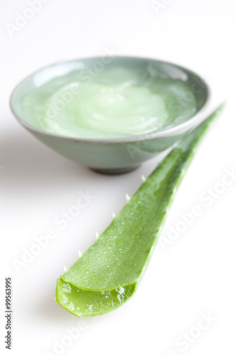 Fresh aloe leaf and aloe vera gel