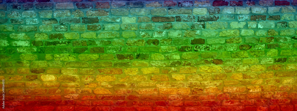 Conceptual old vintage colorful brick wall background banner
