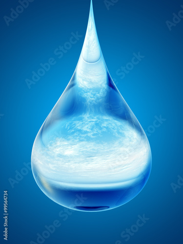Concept or conceptual clean cold rain water liquid drop blue gradient