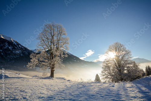 Winterlandschaft mit Blick zu Hohe Tauern, Gasteinertal bei Bad Gastein, Pongau Alpen - Salzburg Austria Europa