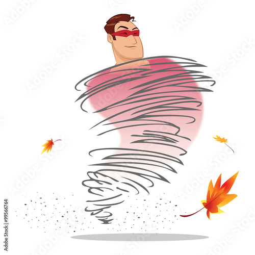 cartoon vector illustration of a superhero spinning
