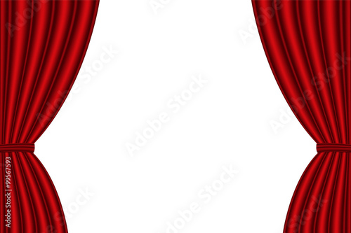 Red curtain opened on  white background. Vector illustration,EPS 10.