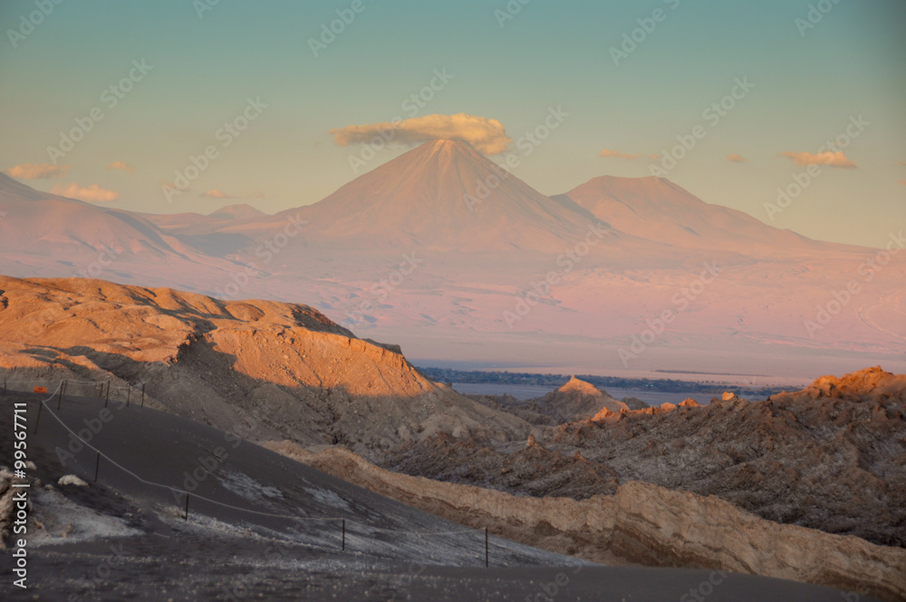 View of Volcan Licancabur from Valle de la Luna near San Pedro d