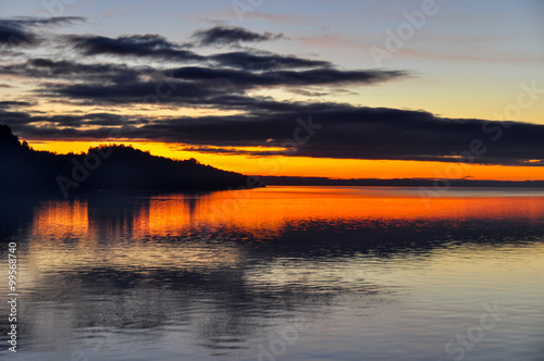 Sunset on Villarrica's lake from Pucon's Beach, Chile
