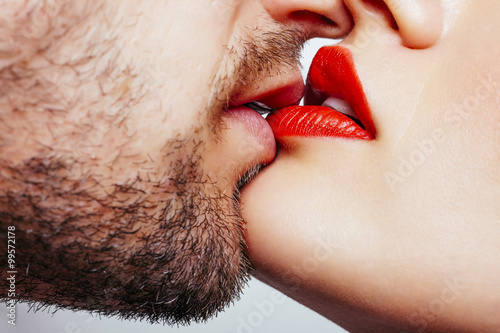 Man and woman lips wants to kiss photo