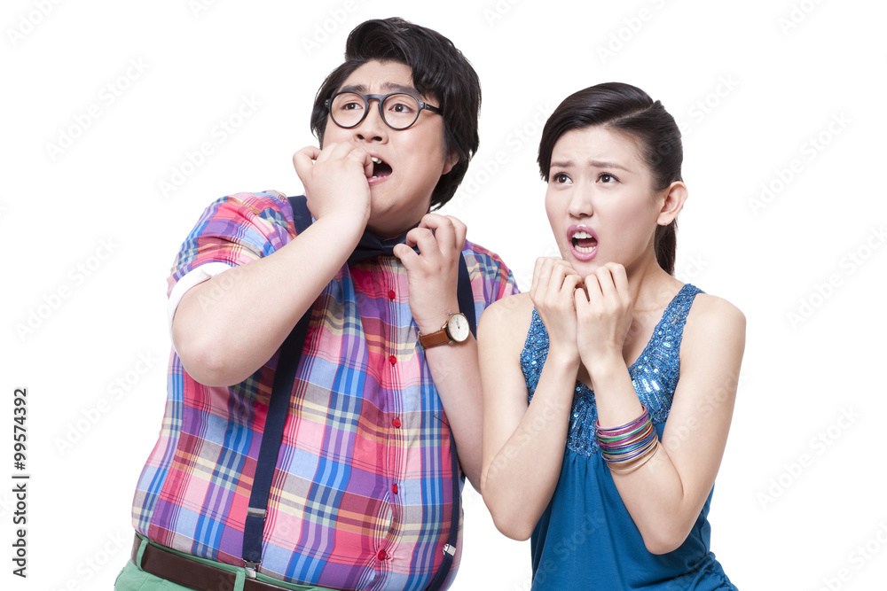 Frightened Chubby man and girlfriend Frightened Chubby man and girlfriend