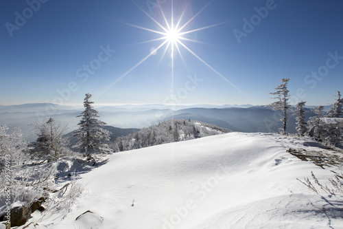 Sun shining on snow, China