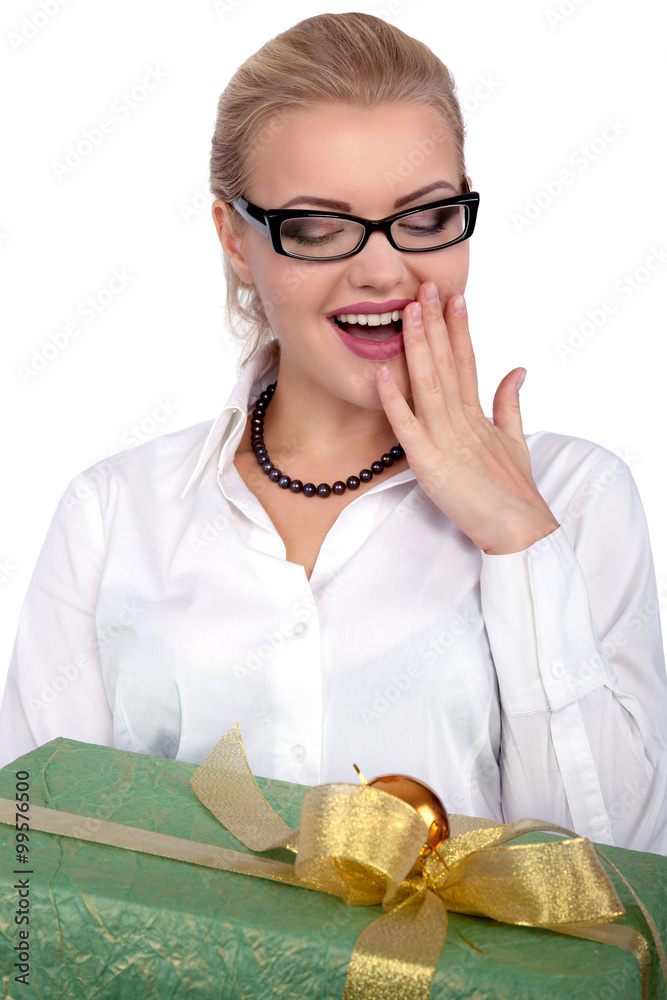 Excited Shopping Woman with gift boxes - businesswoman - Stock Image Excited Shopping Woman with gift boxes - businesswoman - Stock Image