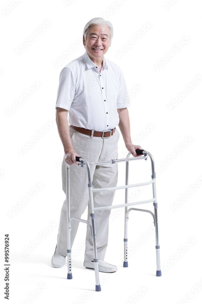 Happy senior man with walker Happy senior man with walker