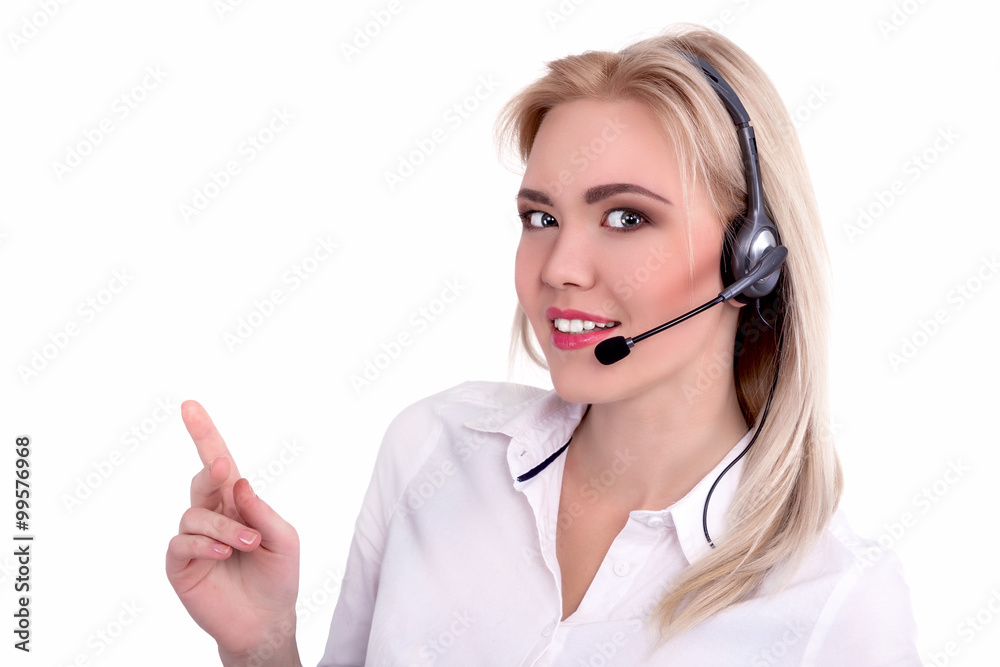 Call Center Support phone operator in headset, isolated Call Center Support phone operator in headset, isolated