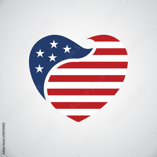 American flag inside heart. Vector logo