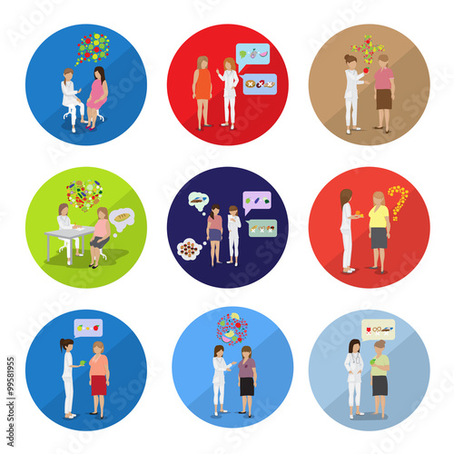 Doctor And Patients: "Fat To Fit Diet Plan" - Isolated On White Background - Vector Illustration, Graphic Design, Editable For Your Design