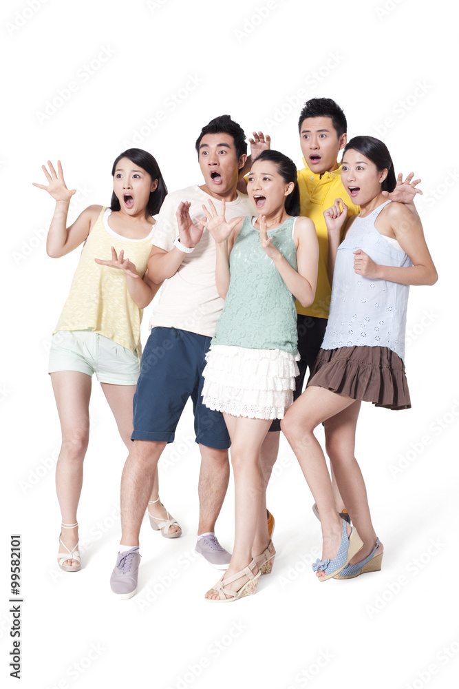 Fototapeta premium Surprised young people leaning back