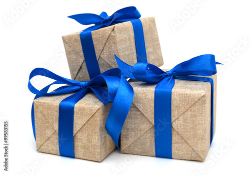 Gift wrapped blue ribbon