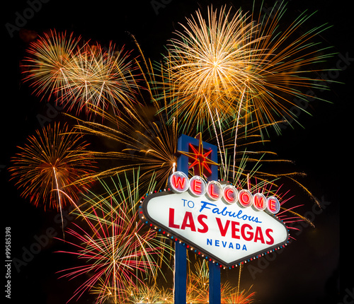 Welcome to Fabulous Las Vegas with colorful firework background