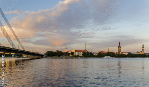 Old Riga city. View from the left bank of the Daugava river. Riga is the capi...