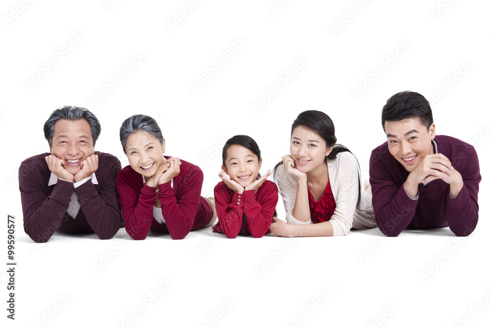 Cheerful family smiling with hands on chin Cheerful family smiling with hands on chin