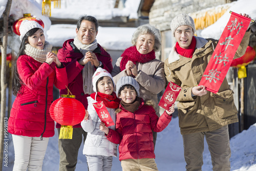 Happy family celebrating Chinese new year