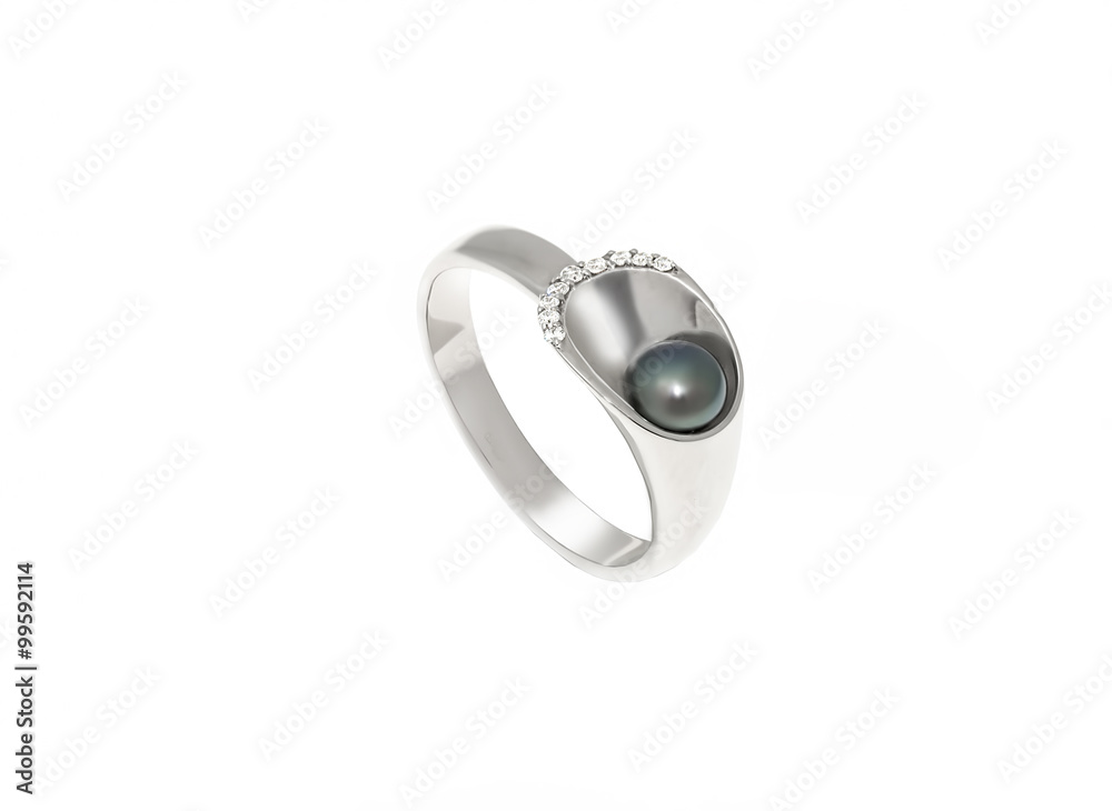 Ring with pearl isolation on white