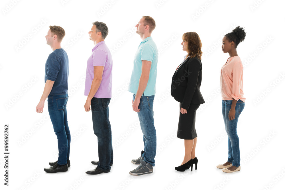 Creative Business People Standing With Manager In Row Creative Business People Standing With Manager In Row