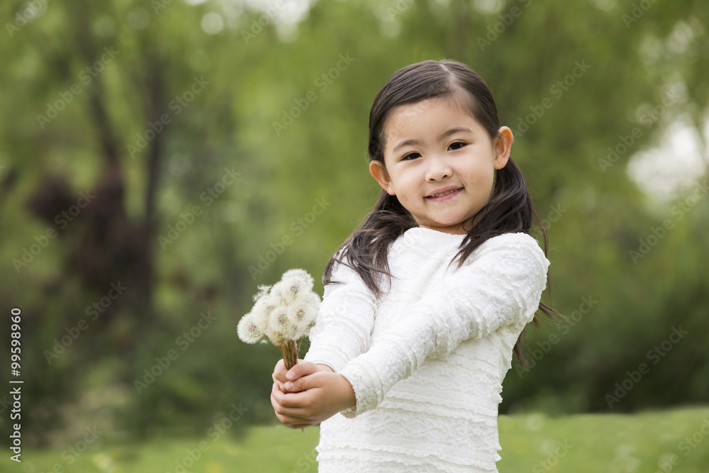 Cute girl with dandelion