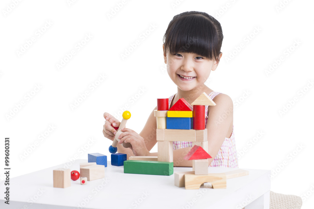 Little girl playing with building blocks Little girl playing with building blocks