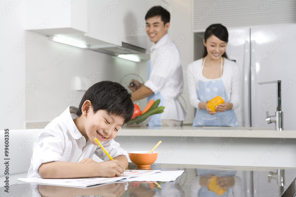 Family in modern kitchen Family in modern kitchen