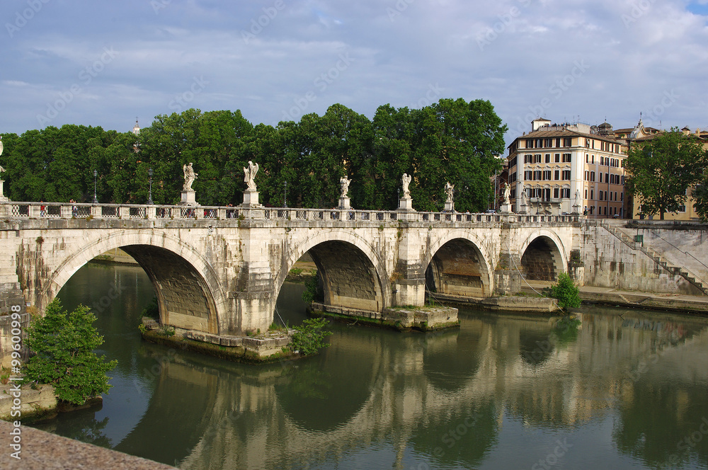 Rome Angels Castle Bridge.  River Tiber near Vatican.